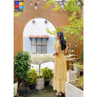 Đầm Cánh Tiên Cao Cấp Maxi Đẹp Co Giãn Freesize Hoa Vàng Nhã
