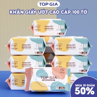 Khăn ướt cao cấp Topgia 100 tờ mềm mại, Khăn giấy ướt không mùi không parabens dành cho em bé
