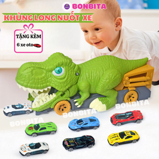 Bộ đồ chơi ô tô hình khủng long có khả năng nuốt xe con chất liệu nhựa ABS cứng cáp