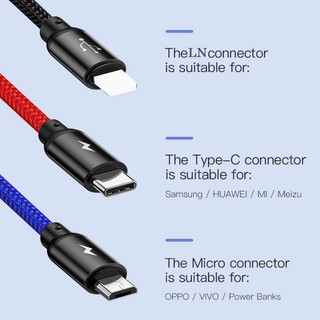 Cáp chia baseus đầu USB ra 3 đầu Type-C, Micro, LN