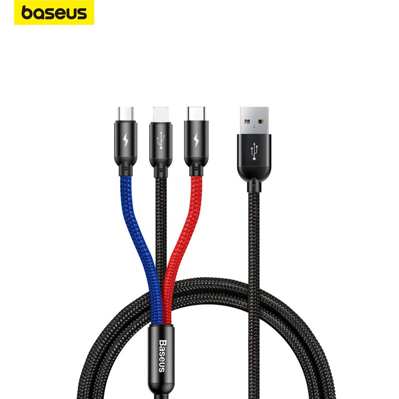 Cáp chia baseus đầu USB ra 3 đầu Type-C, Micro, LN