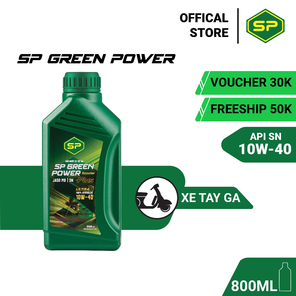 Dầu nhớt xe ga Saigon Petro - SP Green Power Scooter Plus 10W40, API SN, Dầu tổng hợp