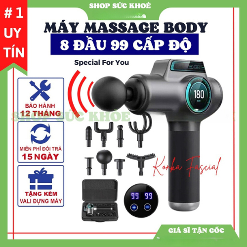 Máy massage cầm tay KONKA 99 cấp độ 8 đầu trị đau nhức toàn thân hiệu quả, súng massage cầm tay kèm 