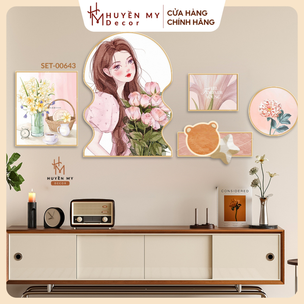 Set 5 Tranh Dán Tường Nghệ Thuật, Tranh Dán Tường Trang Trí Phòng Khách, Phòng Ngủ, Spa, Tiệm Nails - Huyền My Decor