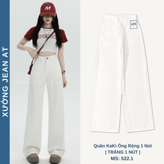 Quần Kaki Jean Nữ Ống Rộng Lưng Cao Dáng Suông Phong Cách Ulzzang Cực Chất Màu Trắng Trơn 3 size SML 522