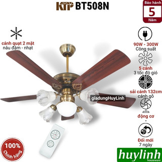 Quạt trần đèn cánh gỗ kim thuận phong ktp bt508n