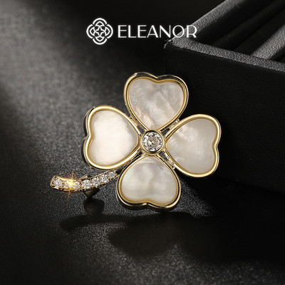 Ghim cài áo nam nữ Eleanor Accessories hình cỏ 4 lá trâm cài áo đính đá phụ kiện thời trang 8212