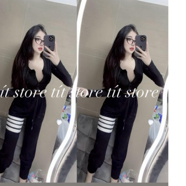 Set quần ống bo 3 sọc kèm áo croptop tay dài cá tính