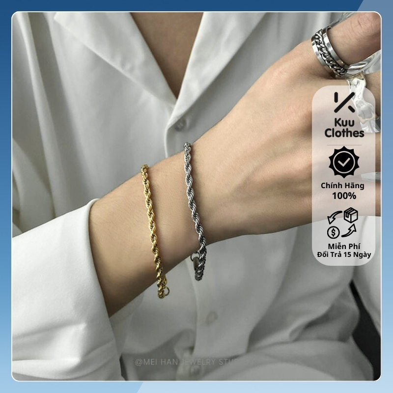 Vòng tay nam vòng tay xoắn ốcc Smooth Men's Cá Tính Streetwear Kuu Clothes Màu Vàng Bạc Đẹp Cao Cấp - Lắc Tay Nam Titan