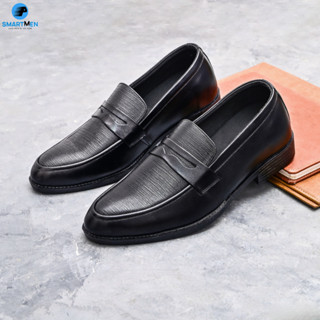 Giày lười công sở tăng chiều cao da bò SmartMen GL-04 Đen