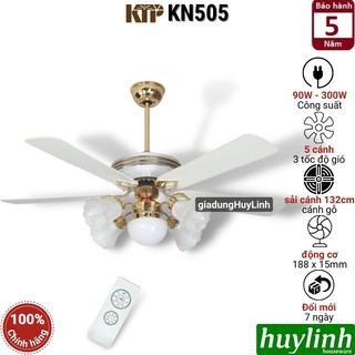 Quạt trần cánh gỗ đèn chùm kim thuận phong ktp kn505 - 5 cánh