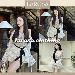 (Ảnh thật) Set Áo Ren Trễ Vai Kèm Chân Váy Voan Tầng Thắt Nơ , Set Đồ Nữ Sang Chảnh Dự Tiệc Dạo Phố by LAROSA ( ko bra)