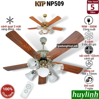Quạt trần cánh gỗ đèn chùm kim thuận phong ktp np509 - 5 cánh
