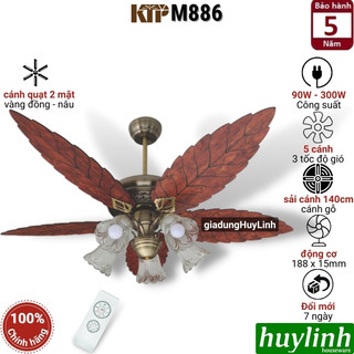 Quạt trần cánh gỗ đèn chùm kim thuận phong ktp m886 - 5 cánh