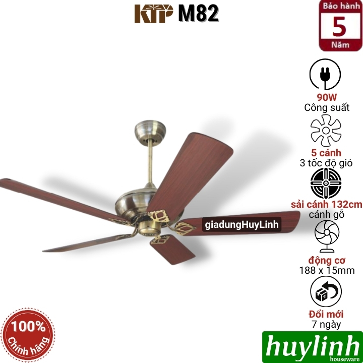 Quạt trần cánh gỗ Kim Thuận Phong KTP M82 - 5 cánh