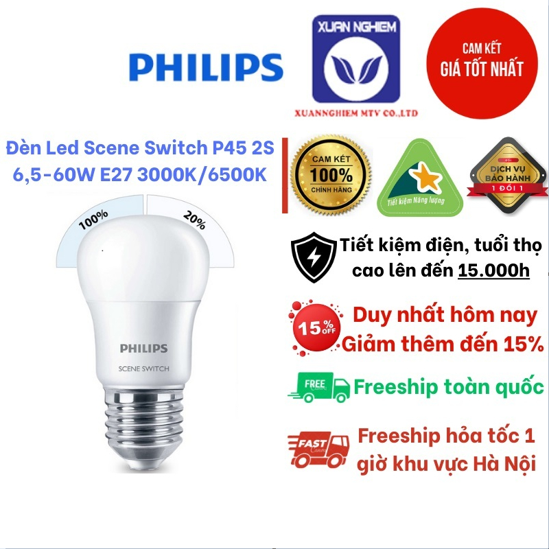 Bóng đèn Led Scene Switch P45 2S 6,5-60W E27 3000K và P45 2S 6,5-60W E27 6500K