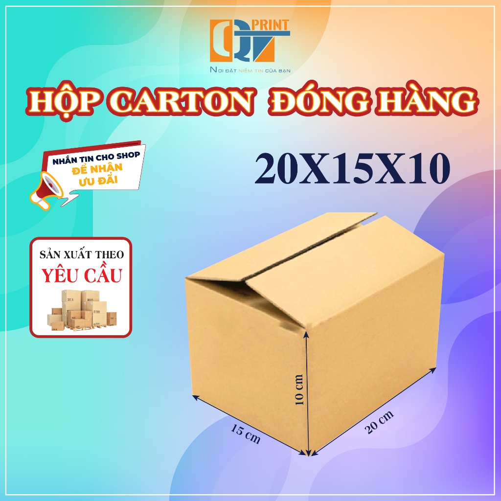 [Combo 100] Hộp Carton Gói Hàng 20x15x10cm BaoBìQT (B20)