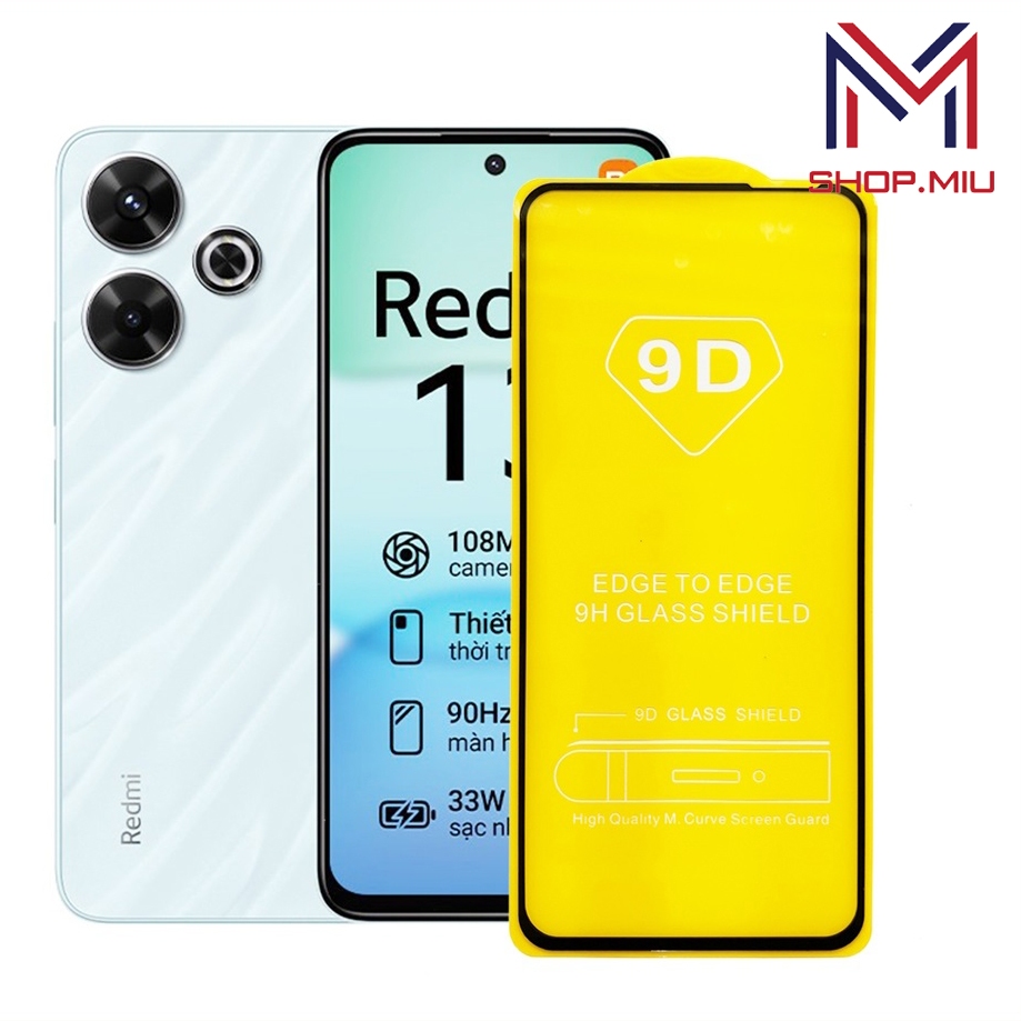 Kính cường lực 9D Xiaomi Redmi 13 full màn tặng giấy lau kính