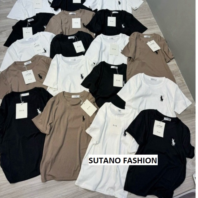 Set áo thun tăm 3 màu đen nấu trắng thêu hình ngựa co giãn 4 chiều áo thun nữ thêu hottrend A189 SUTANO | BigBuy360 - bigbuy360.vn