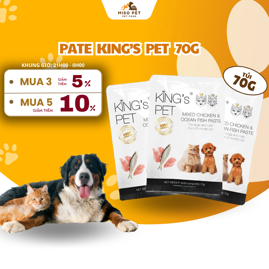 Pate Cho Mèo Cao Cấp King's Pet 4 Vị Đa Dạng Nguyên Liệu Tự Nhiên Bổ Sung Dinh Dưỡng Gói 70g