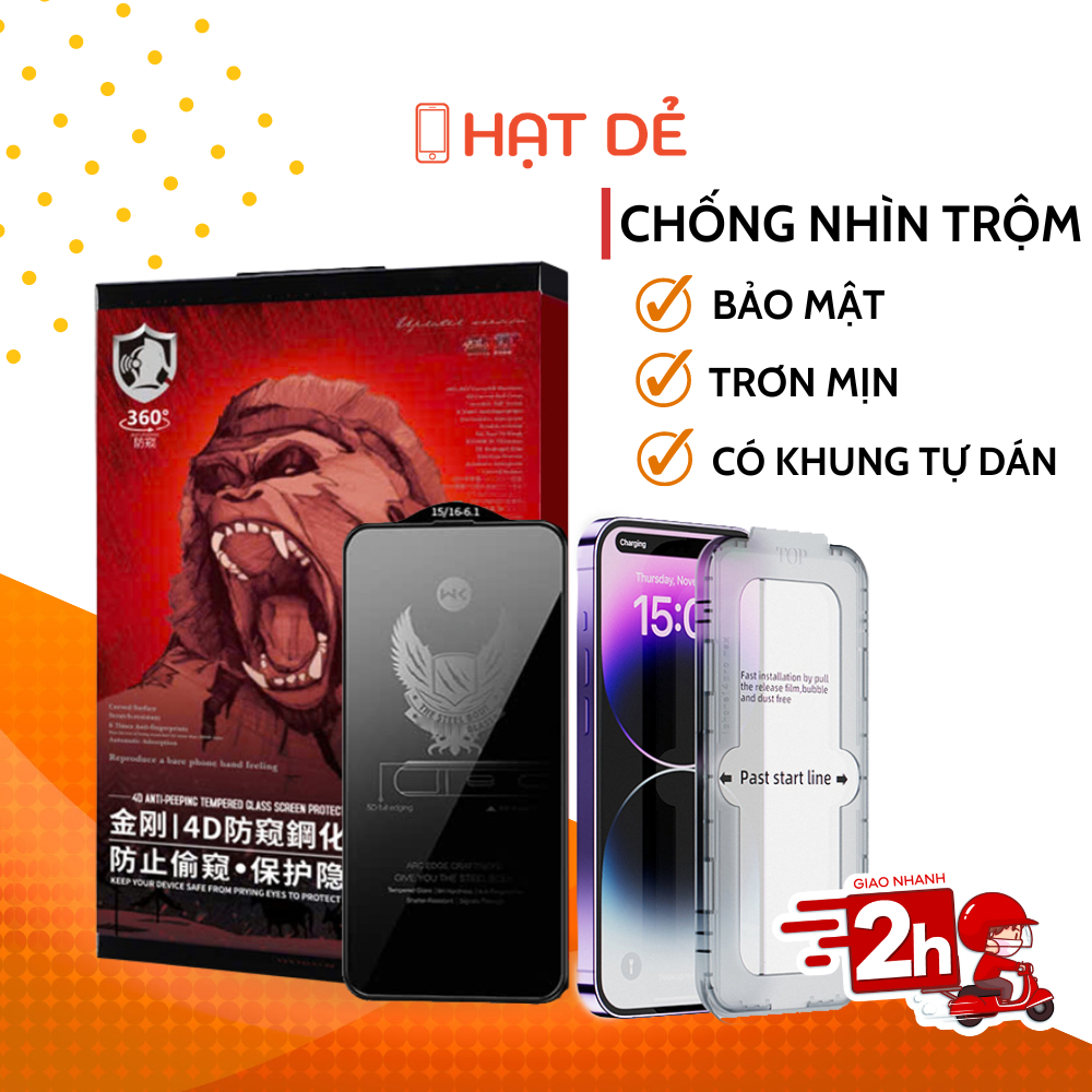Kính Cường Lực Chống Nhìn Trộm 4D WK WTP-012 Dành Cho iphone 11/12/13/14/15/16/Pro/Plus/Pro Max/7/8Plus/X/Xs/XR/XsMax