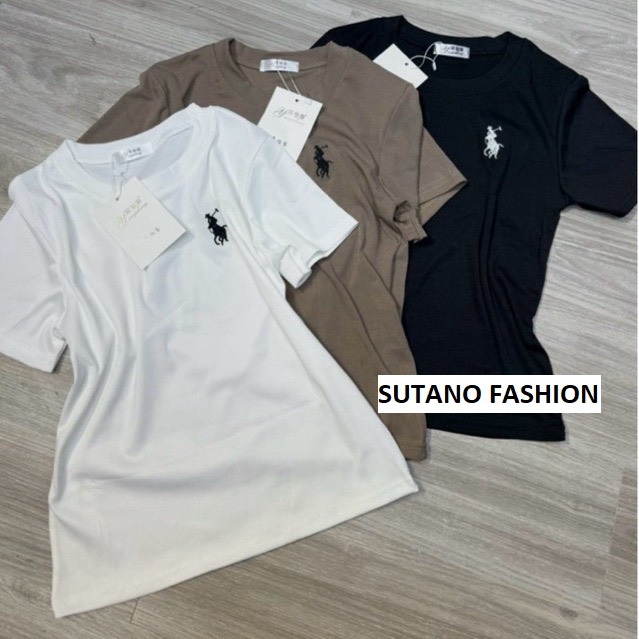 Set áo thun tăm 3 màu đen nấu trắng thêu hình ngựa co giãn 4 chiều áo thun nữ thêu hottrend A189 SUTANO | BigBuy360 - bigbuy360.vn