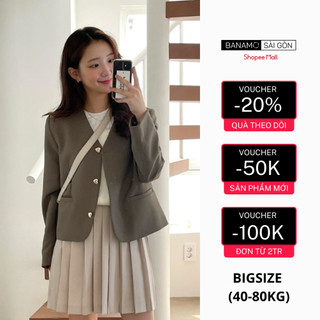 Áo vest nữ BIGSIZE Banamo Sài Gòn áo blazer trơn dài tay đính cúc dọc trái tim phong cách Hàn Quốc 3903