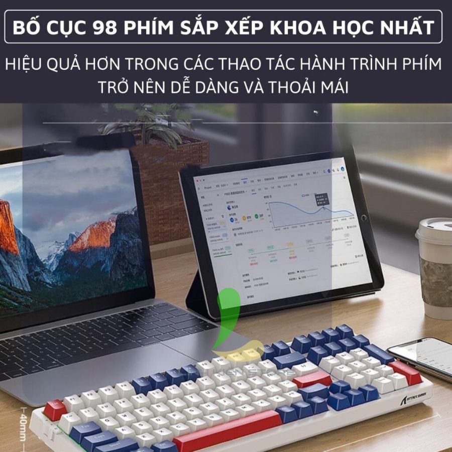 Bàn phím cơ bluetooth Attack Shark K98 - Bàn phím máy tính 100 phím full led, cấu trúc Gasket xịn xò | BigBuy360 - bigbuy360.vn