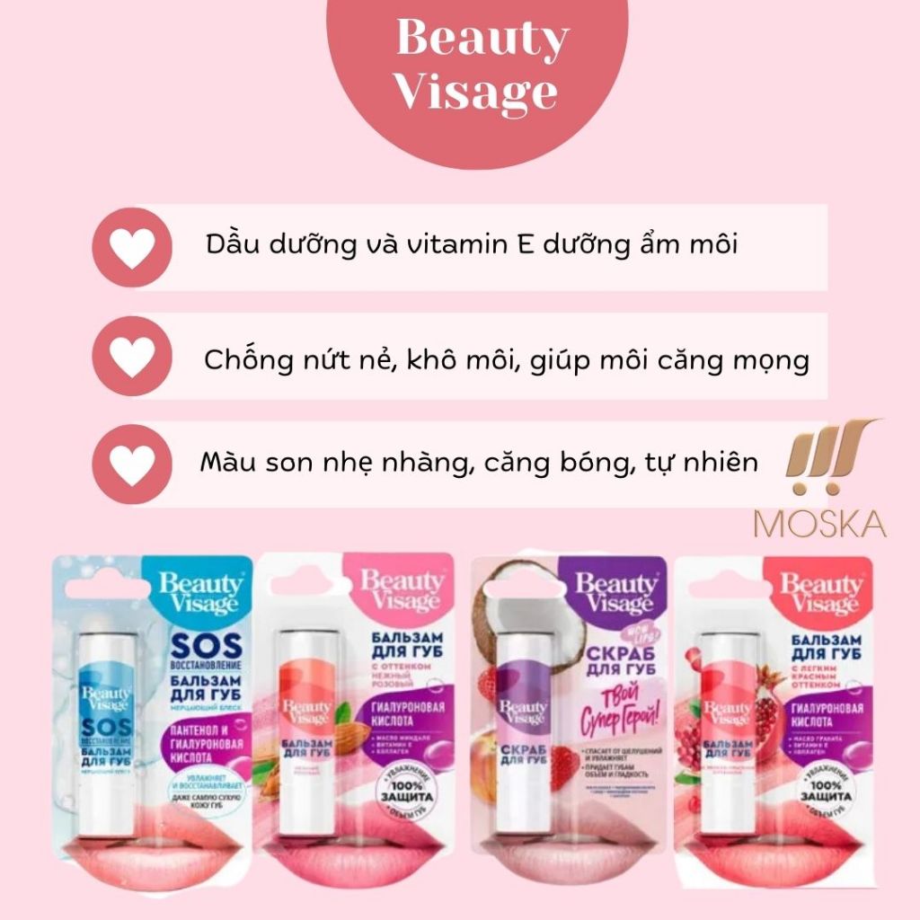 Son Dưỡng Hồng Môi, Chống Nứt Khô Môi Giúp Môi Căng Bóng, Mềm Mịn Beauty Visage 3,| Moska Shop