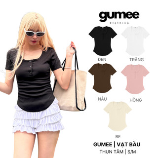Áo thun nữ ôm body ngắn tay, áo kiểu nữ vạt bầu cúc cổ cúp ngực chất thun tăm mềm mịn phong cách Hàn Quốc - Gumee