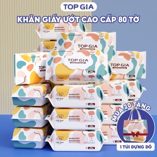 Khăn ướt cao cấp Topgia 100 tờ và 80 tờ mềm mại, không mùi không parabens dành cho em bé