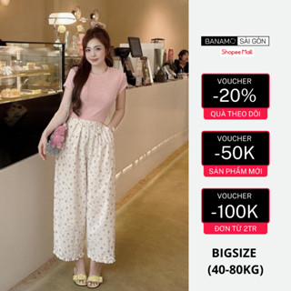 Set đồ nữ BIGSIZE Banamo Sài Gòn bộ áo ôm body cổ tròn dáng ngắn phối quần hoa viền ren 1201