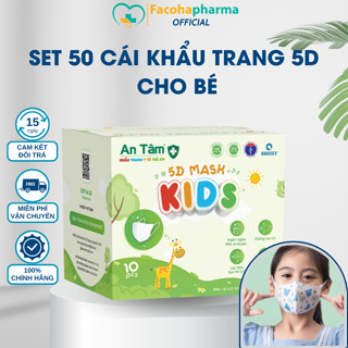 Set 50 cái khẩu trang 5D An Tâm cho bé 3 lớp vải không dệt và giấy kháng khuẩn chống tia uv bụi mịn họa tiết đáng yêu