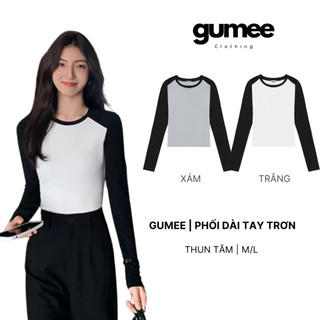 Áo thun tay dài nữ trơn phối tay đen, áo phông nữ dài tay ôm body cổ tròn kiểu Hàn quốc chất cotton cao cấp - Gumee