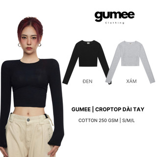 Áo croptop nữ tay dài trơn, áo thun croptop ôm body dài tay phong cách Hàn Quốc thể thao năng động - Gumee