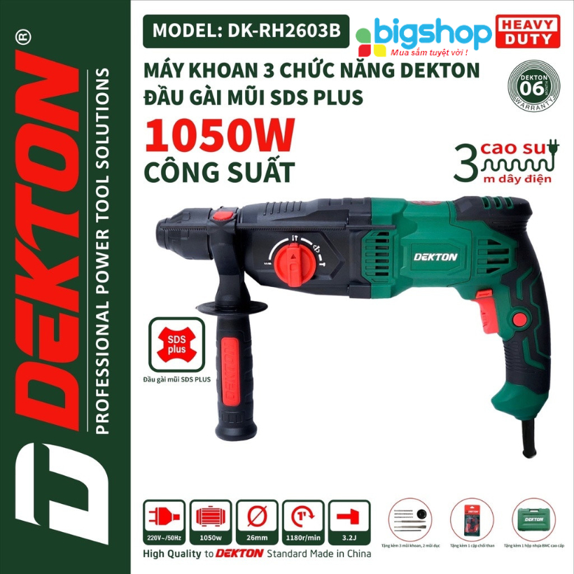 Máy khoan bê tông 3 chức năng Dekton DK-RH2603B