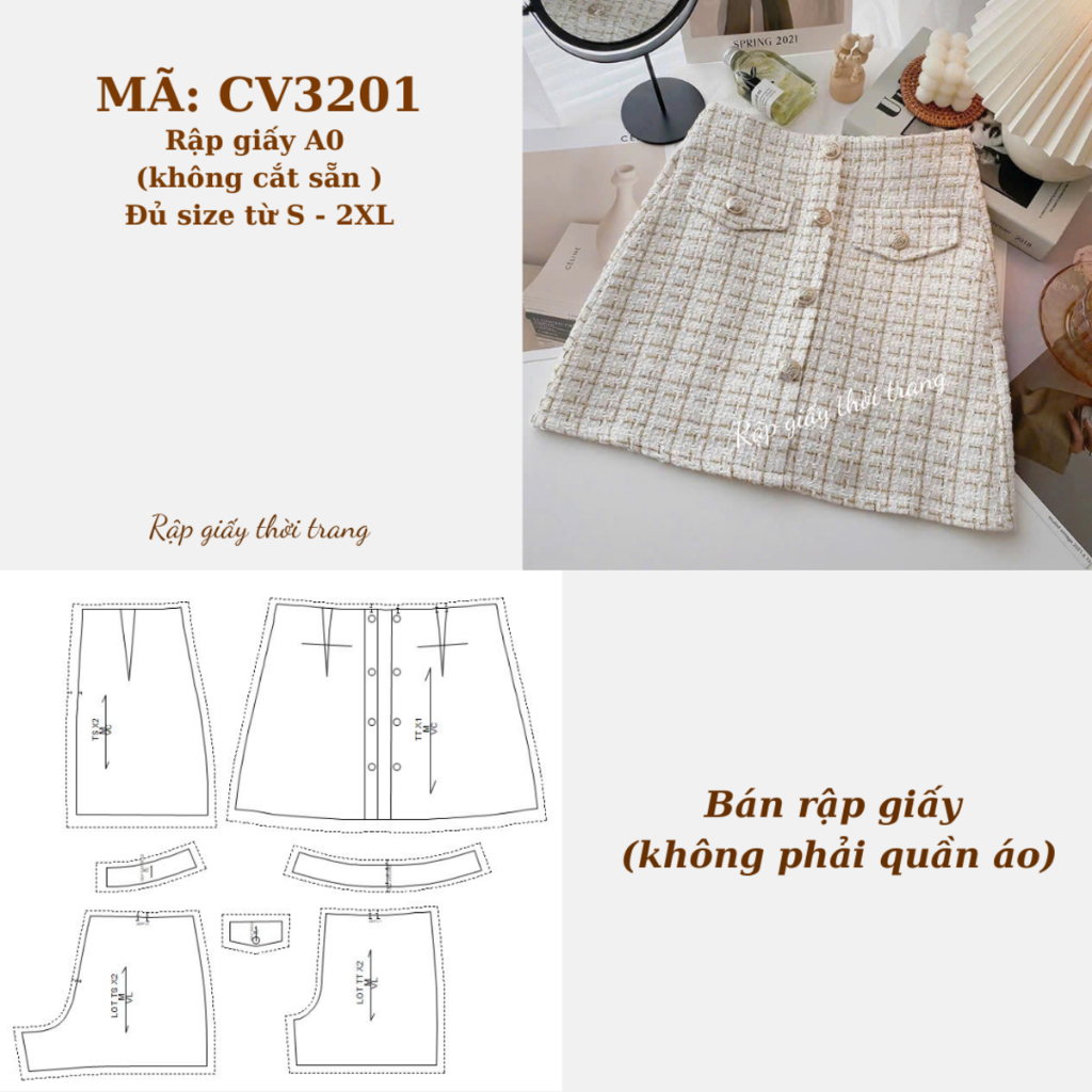RẬP GIẤY A0 CHÂN VÁY CHỮ A CV3201 ( KHÔNG CẮT SẴN )