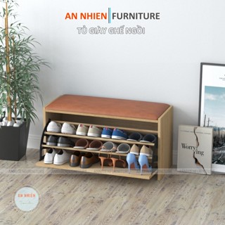 Tủ Giày Gỗ Cánh Lật Cao Cấp Kết Hợp Nệm Ghế Ngồi Mang Giày - Nội Thất An Nhiên (TG01)