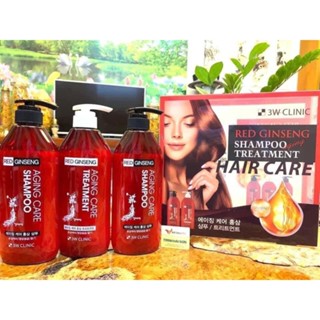 Bộ 2 Dầu Gội 1 Dầu Xả Tinh Chất Nhân Sâm Đỏ, 3W Clinic Red Ginseng Shampoo Hàn Quốc 500ml/chai