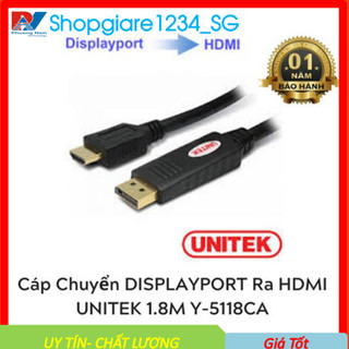Cáp chuyển đổi DisplayPort sang HDMI Full HD Unitek dài 1.8m. Bảo hành chính hãng 12 tháng