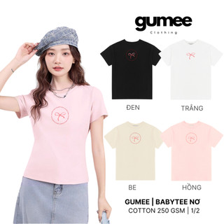 Áo thun nữ baby tee in hình nơ local brand, áo babytee  ôm body basic đẹp cotton cao cấp  đen trắng hồng be - NƠ
