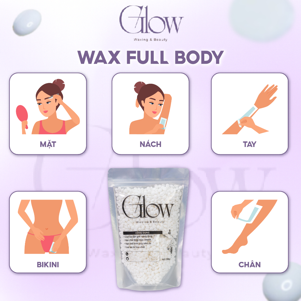 Sáp Wax Lông Túi 100gr Siêu Bám Lông Chuyên Dùng Wax Bikini, Nách... GLOW WAXING Tặng Que Phết Sáp CHE TÊN SẢN PHẨM