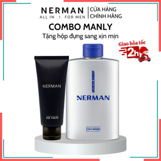  Combo Manly Nerman Sữa Tắm Gội Nam Nerman 350ml & Gel Rửa Mặt 60S Fresh Ngừa Mụn Nerman 100ml 
