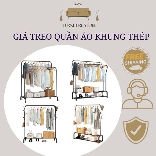 🚛 FREESHIP 🆓 Giá Treo Quần Áo Sắt Thép Sơn Tĩnh Điện - Kệ Treo Quần Áo, Để Giày Dép Lắp Ghép Đa Năng