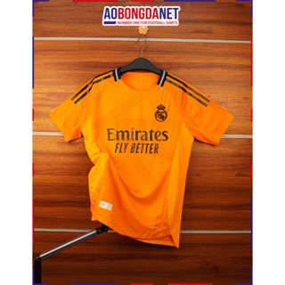 Quần Áo Đá Bóng Clb Real Marid, Đồ Đá Banh Real Cam Mùa 24-25 Vải Mè Thái Caro Thấm Hút Mồ Hôi