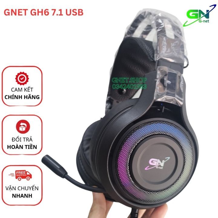 Tai nghe Gnet GH6 Plus led RGB âm 7.1 cổng cắm USB , tai nghe chơi game
