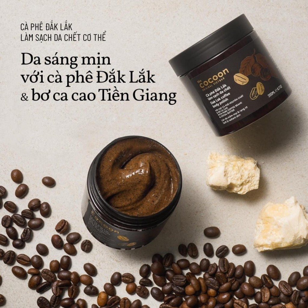 Tẩy Da Chết Body Cafe Đắk Lắk Làm Sạch Cơ Thể, Giúp Da Mịn Màng, Trắng Sáng Cocoon Dak Lak Coffee Body Polish 200ml