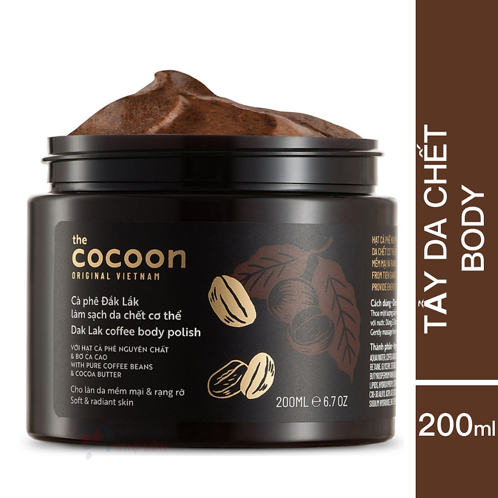 Tẩy Da Chết Body Cafe Đắk Lắk Làm Sạch Cơ Thể, Giúp Da Mịn Màng, Trắng Sáng Cocoon Dak Lak Coffee Body Polish 200ml
