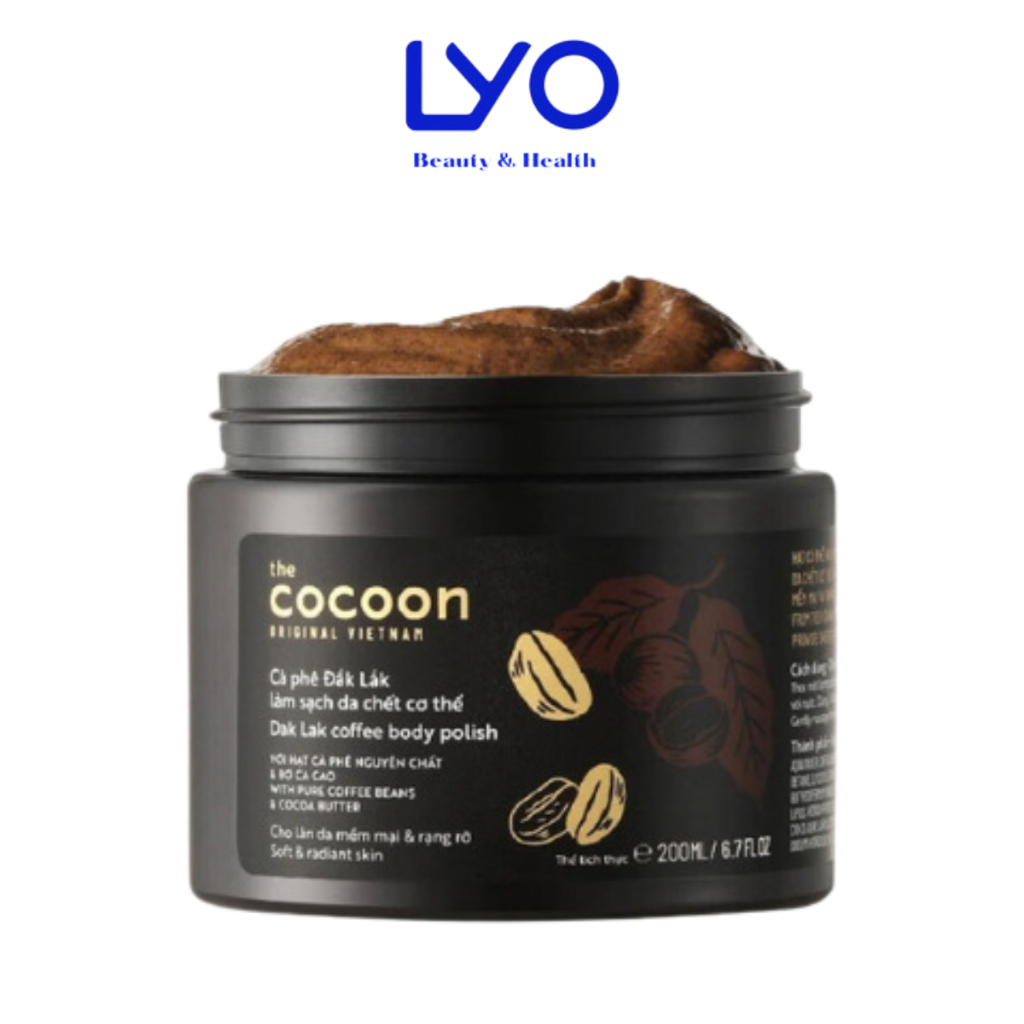 Tẩy Da Chết Body Cafe Đắk Lắk Làm Sạch Cơ Thể, Giúp Da Mịn Màng, Trắng Sáng Cocoon Dak Lak Coffee Body Polish 200ml