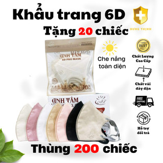 Thùng 200 Chiếc Khẩu Trang 6D Dày Dặn, Kháng Khuẩn Cao Cấp 3 Lớp Chống Bụi Mịn, Chống Tia UV